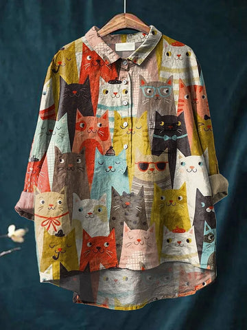 Tresha | Playful Cat Art Blouse