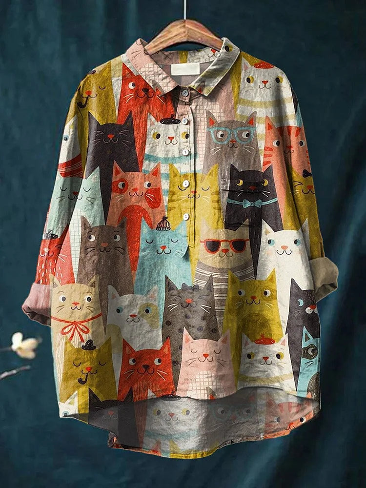 Tresha | Playful Cat Art Blouse