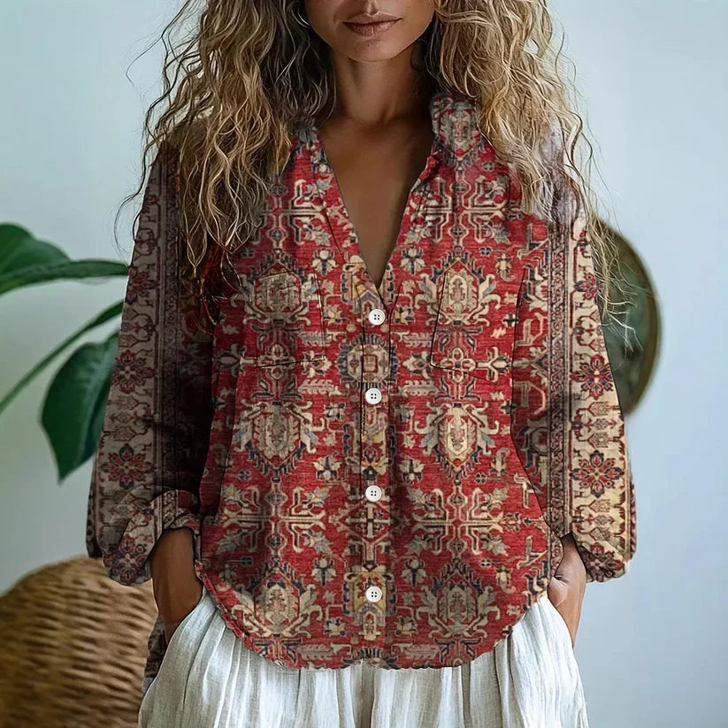 Diane | Vintage Leaf Print Blouse