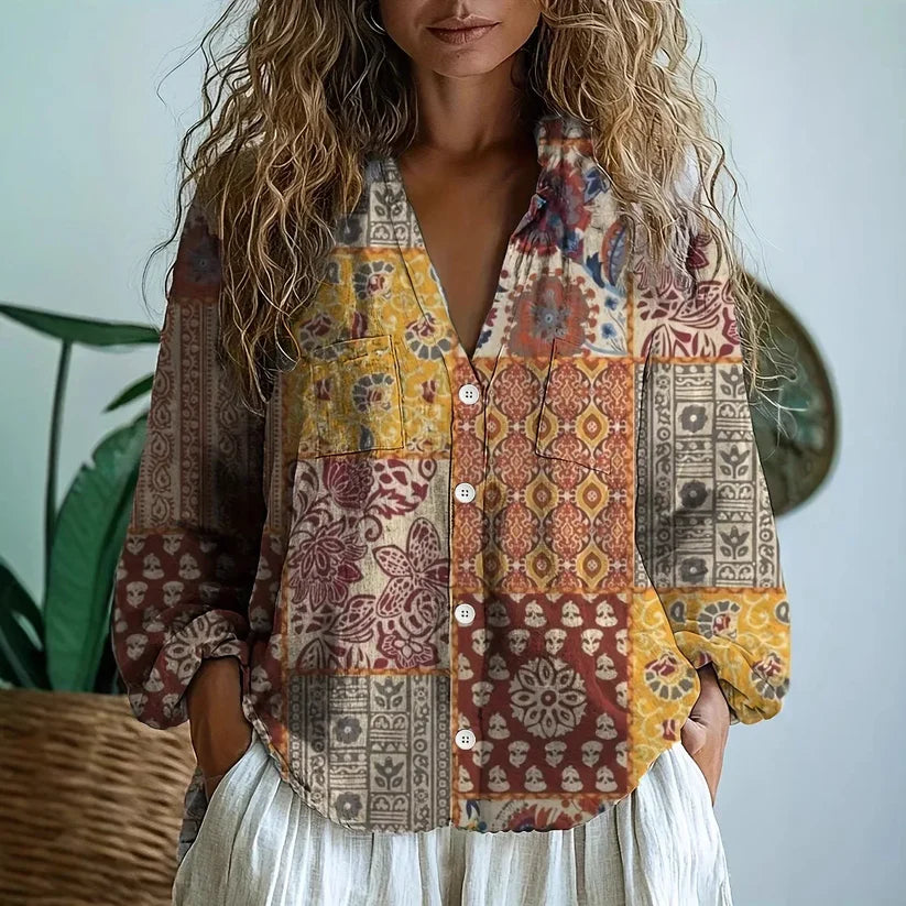 Diane | Vintage Leaf Print Blouse