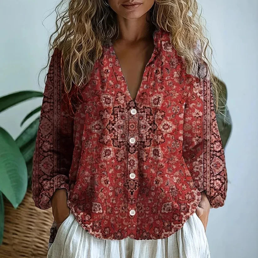 Diane | Vintage Leaf Print Blouse